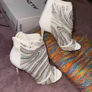 Aldo White and Silver Heeled Boots with Strappy Design and High Stiletto Heel